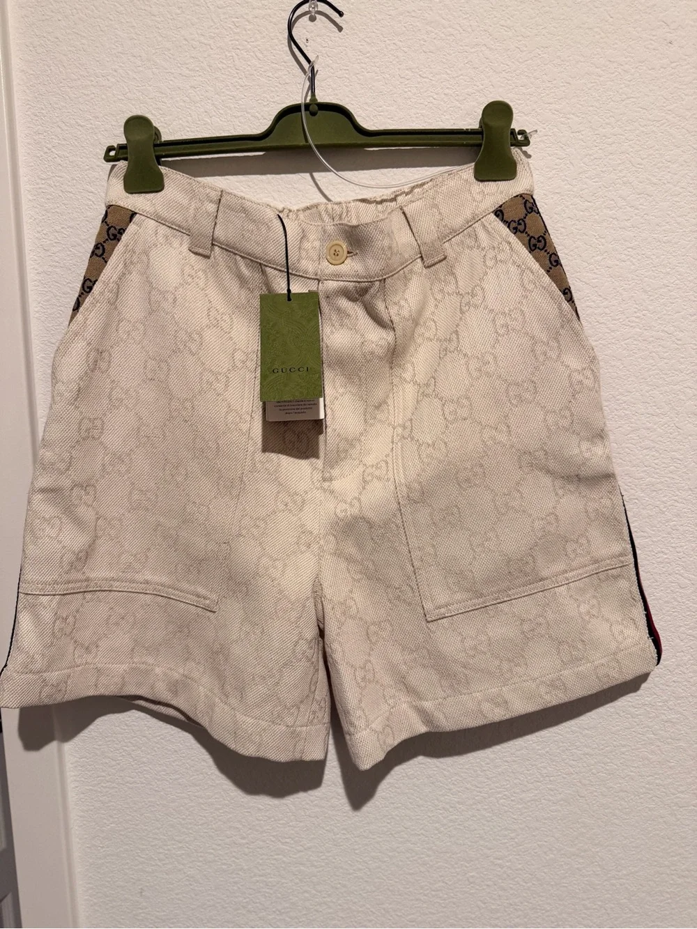 Authentic Gucci Beige Monogram Canvas Men's Shorts